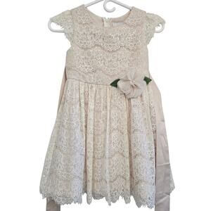 Rare Editions Girls Lace Dress Cream Flower Sash Wedding Party Holiday Size 6X